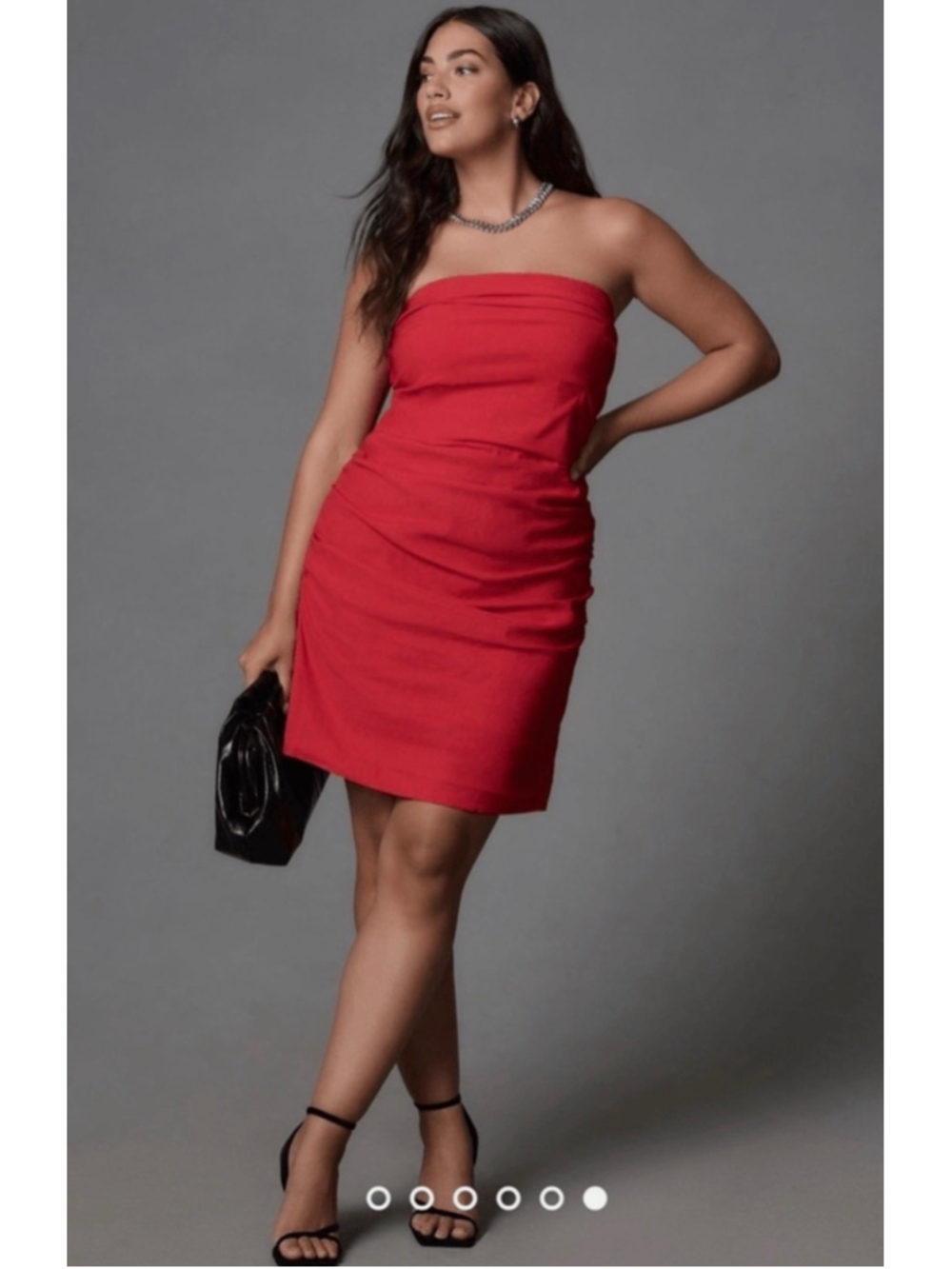 Women's Red Strapless Ruched Mini Dress Size M